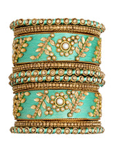 Vibrant Silk Threads Blue Kundan Bangles