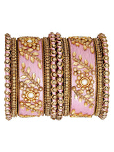 Vibrant Kundan Bangles with Silk Threads - Light Pink