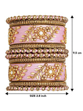 Vibrant Kundan Bangles with Silk Threads - Light Pink