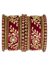 Vibrant Silk Threads Dark Green Kundan Bangles