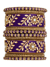 Vibrant Silk Threads Blue Kundan Bangles