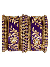 Vibrant Silk Threads Blue Kundan Bangles