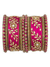 Vibrant Silk Threads Blue Kundan Bangles