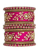 Vibrant Silk Threads Dark Green Kundan Bangles