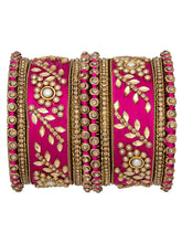 Vibrant Silk Threads Dark Green Kundan Bangles