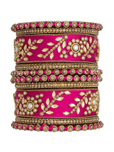 Vibrant Kundan Bangles with Silk Threads - Rani Pink