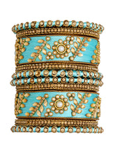 Vibrant Silk Threads Blue Kundan Bangles