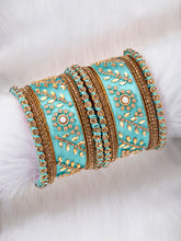 Vibrant Silk Threads Blue Kundan Bangles