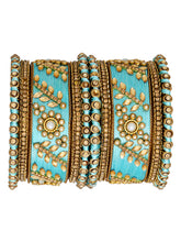 Vibrant Silk Threads Blue Kundan Bangles