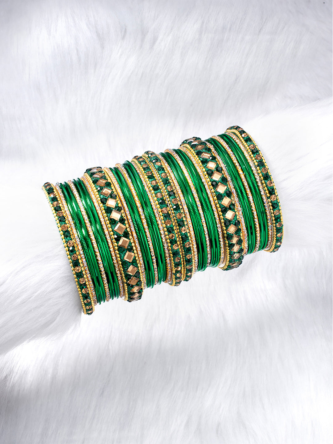 Garden Glamour Green Metal Bangles