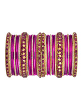 Garden Glamour Metal Bangles Set - Rani Pink