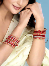 Garden Glamour Metal Bangles Set - Red