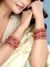 Garden Glamour Metal Bangles Set - Red