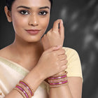 Ruby Radiance Metal Bangle Set - Pink