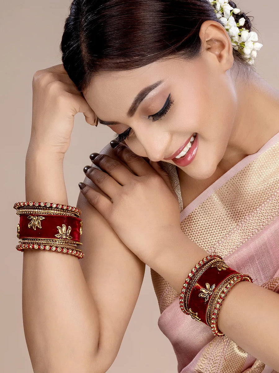 Emerald Charms Silk Threaded Bangles - Maroon