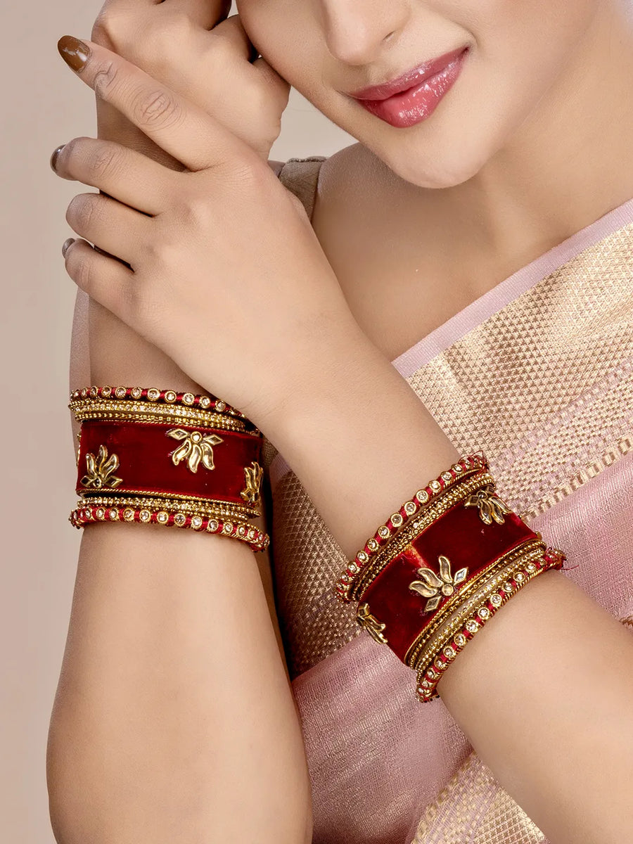 Emerald Charms Silk Threaded Bangles - Maroon