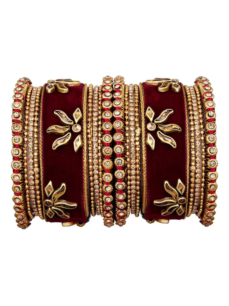 Emerald Charms Silk Threaded Bangles - Maroon