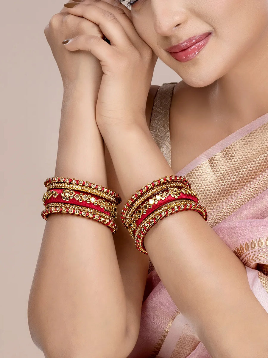 Glamorous Empress Luxury Bangle Set - Maroon