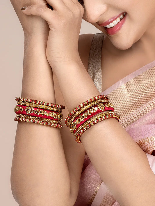 Glamorous Empress Luxury Bangle Set - Maroon