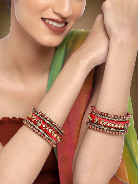 Glamorous Empress Luxury Bangle Set - Red