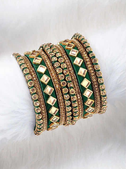 Handmade Silk Thread Bangles Set - Green