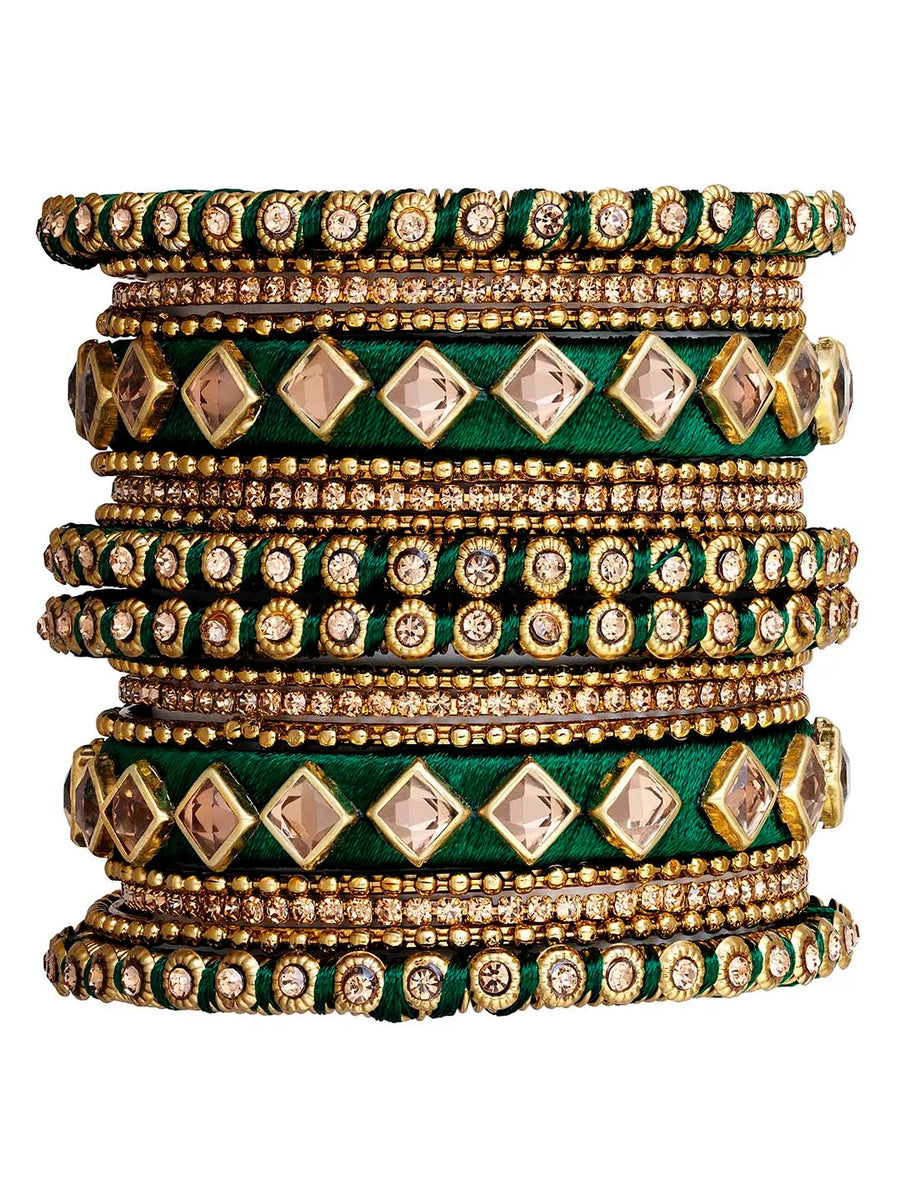 Handmade Silk Thread Bangles Set - Green