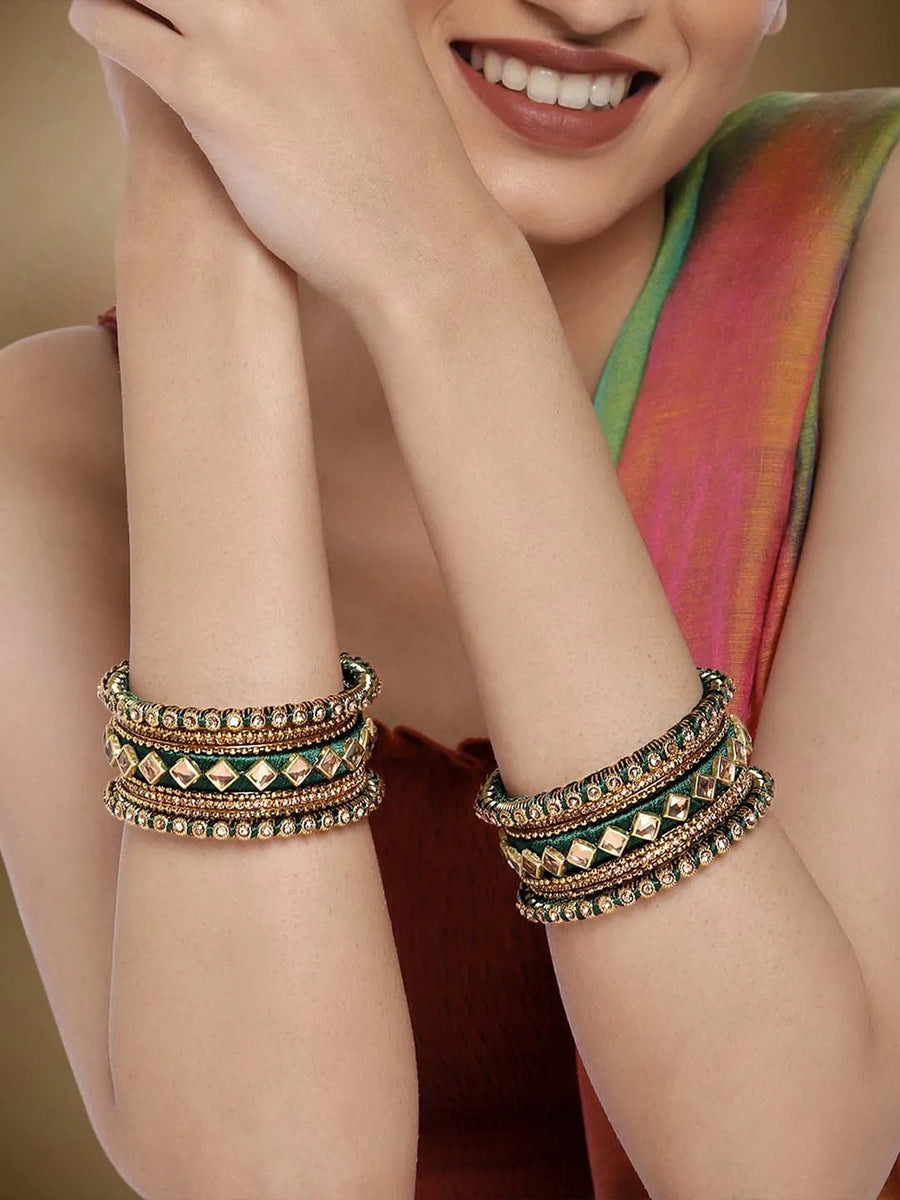 Handmade Silk Thread Bangles Set - Green