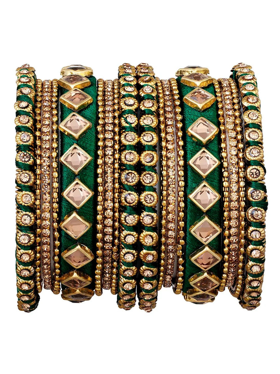 Handmade Silk Thread Bangles Set - Green