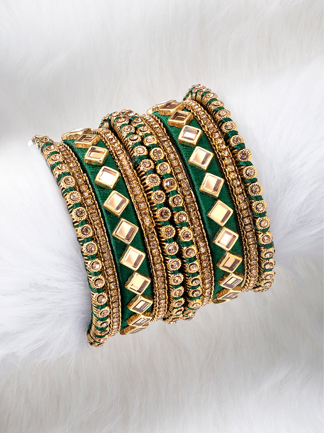 Green Symphony Kundan Silk Thread Bangles