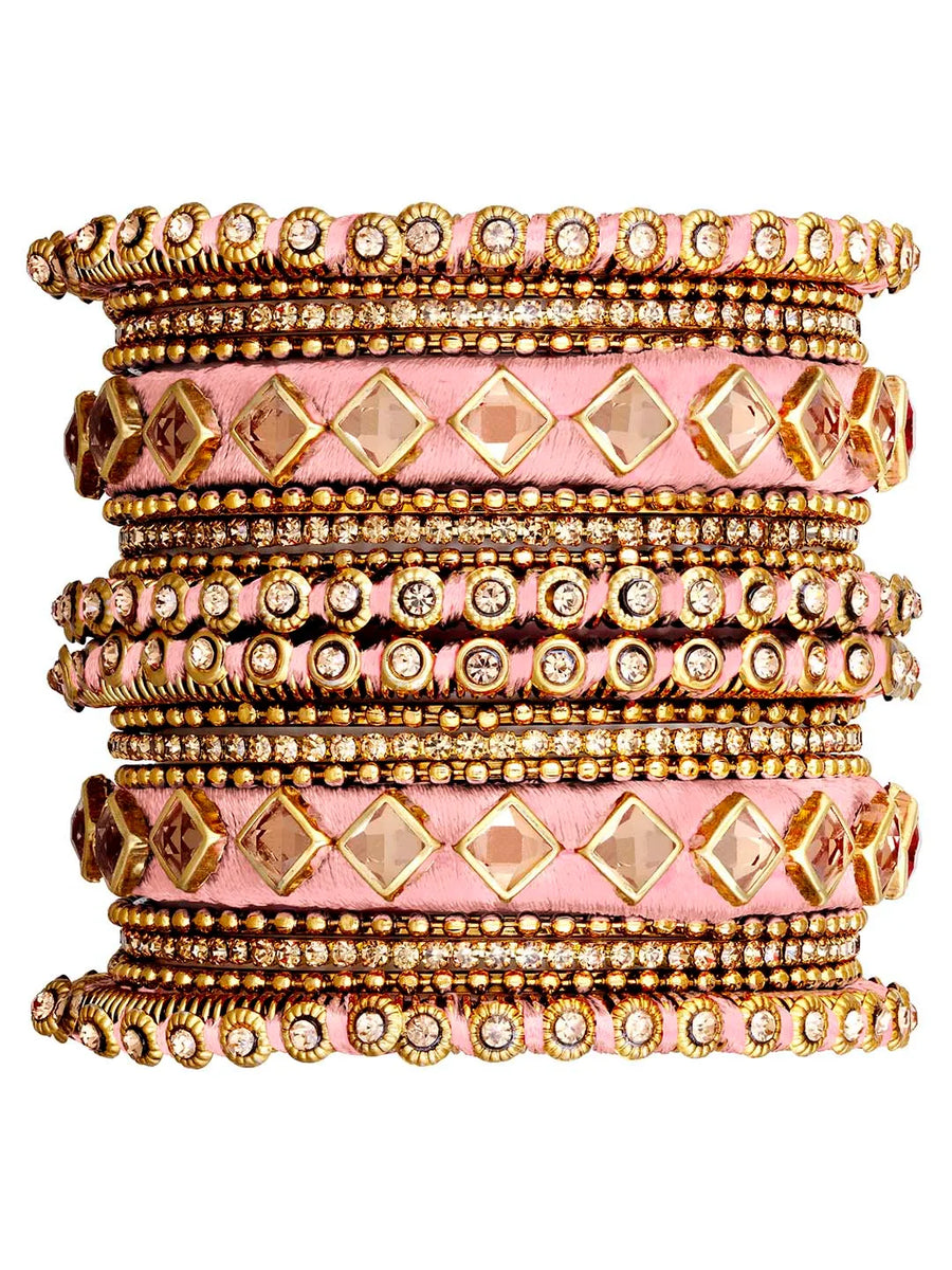 Handmade Silk Thread Bangles Set - Peach