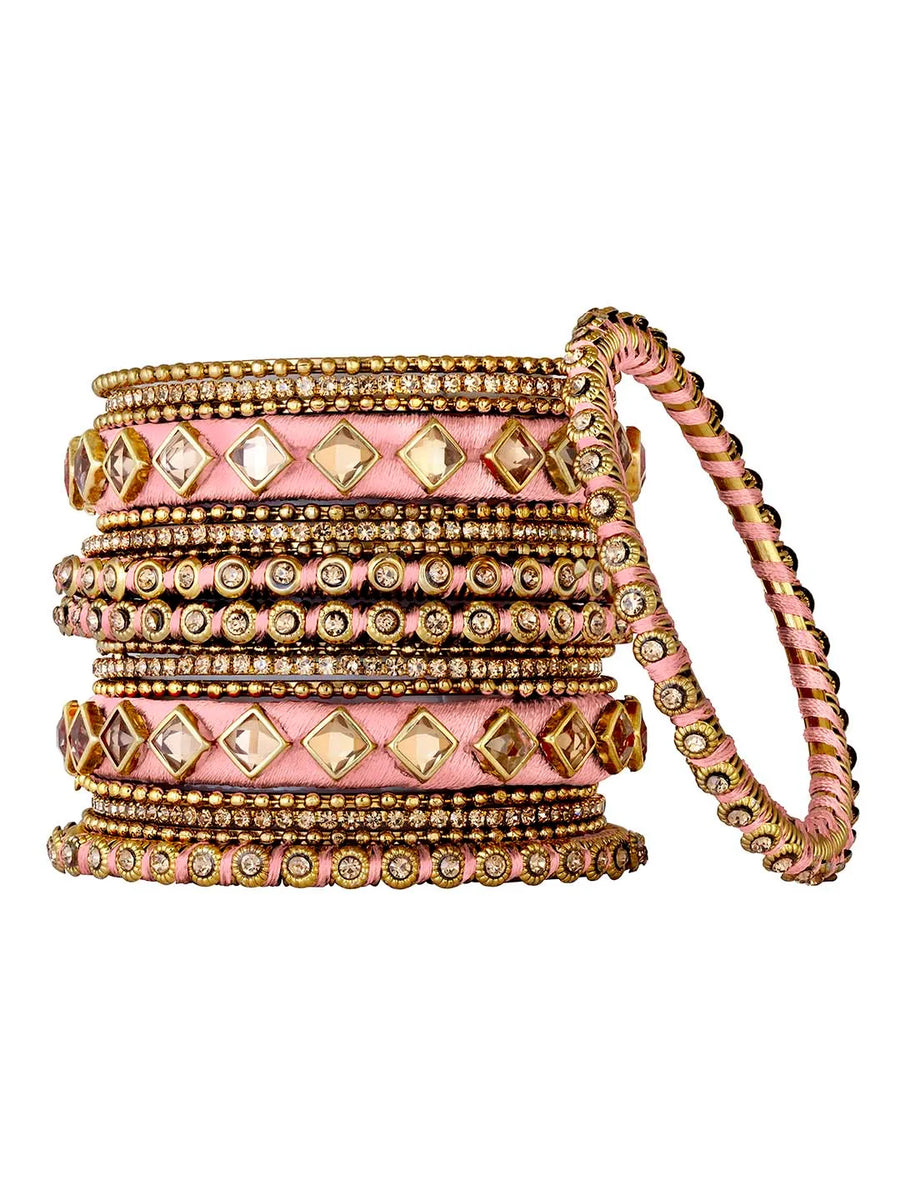 Handmade Silk Thread Bangles Set - Peach