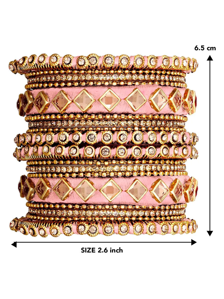 Handmade Silk Thread Bangles Set - Peach