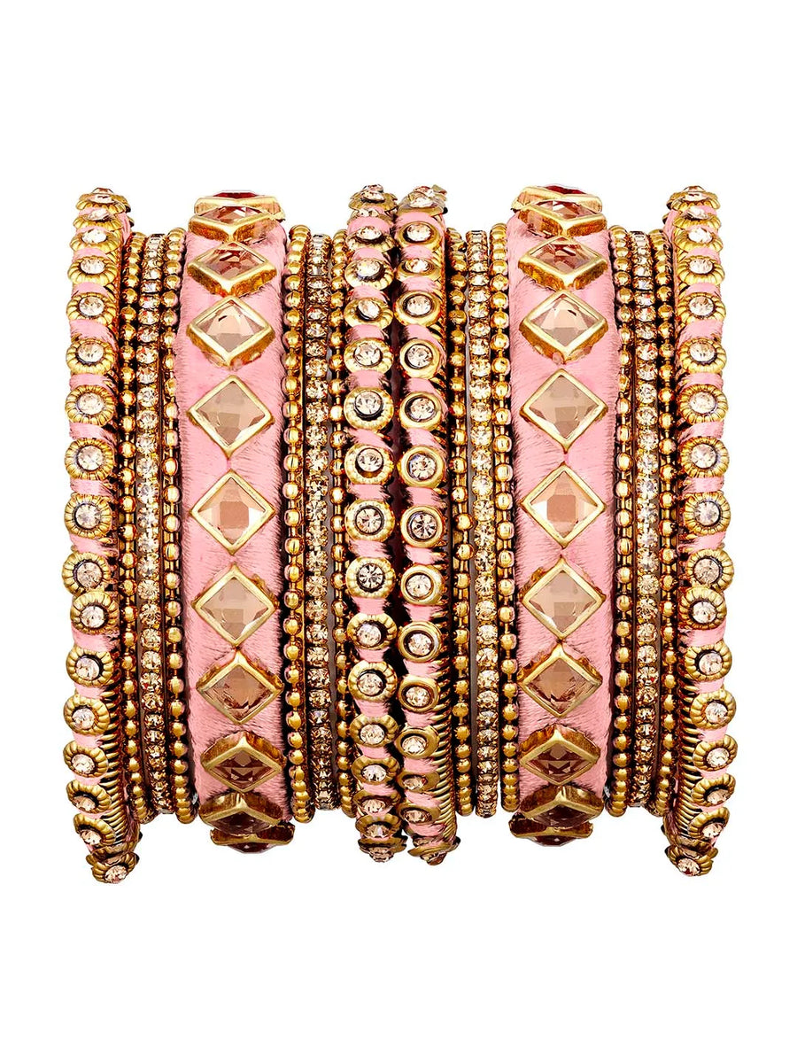 Handmade Silk Thread Bangles Set - Peach