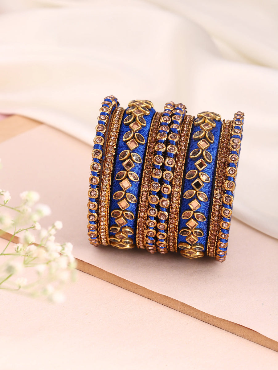Royal Inspired Silk Thread Bangle Set  - Blue