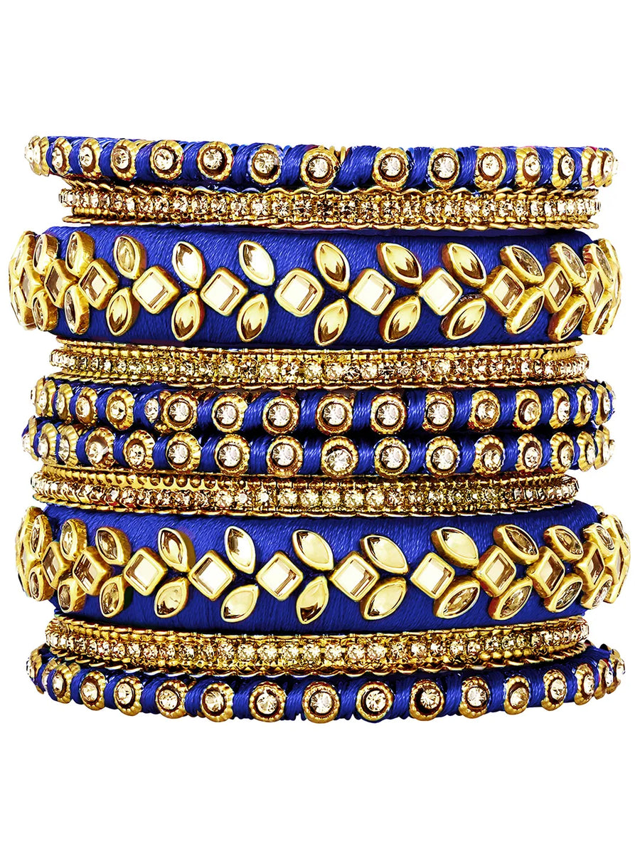Royal Inspired Silk Thread Bangle Set  - Blue