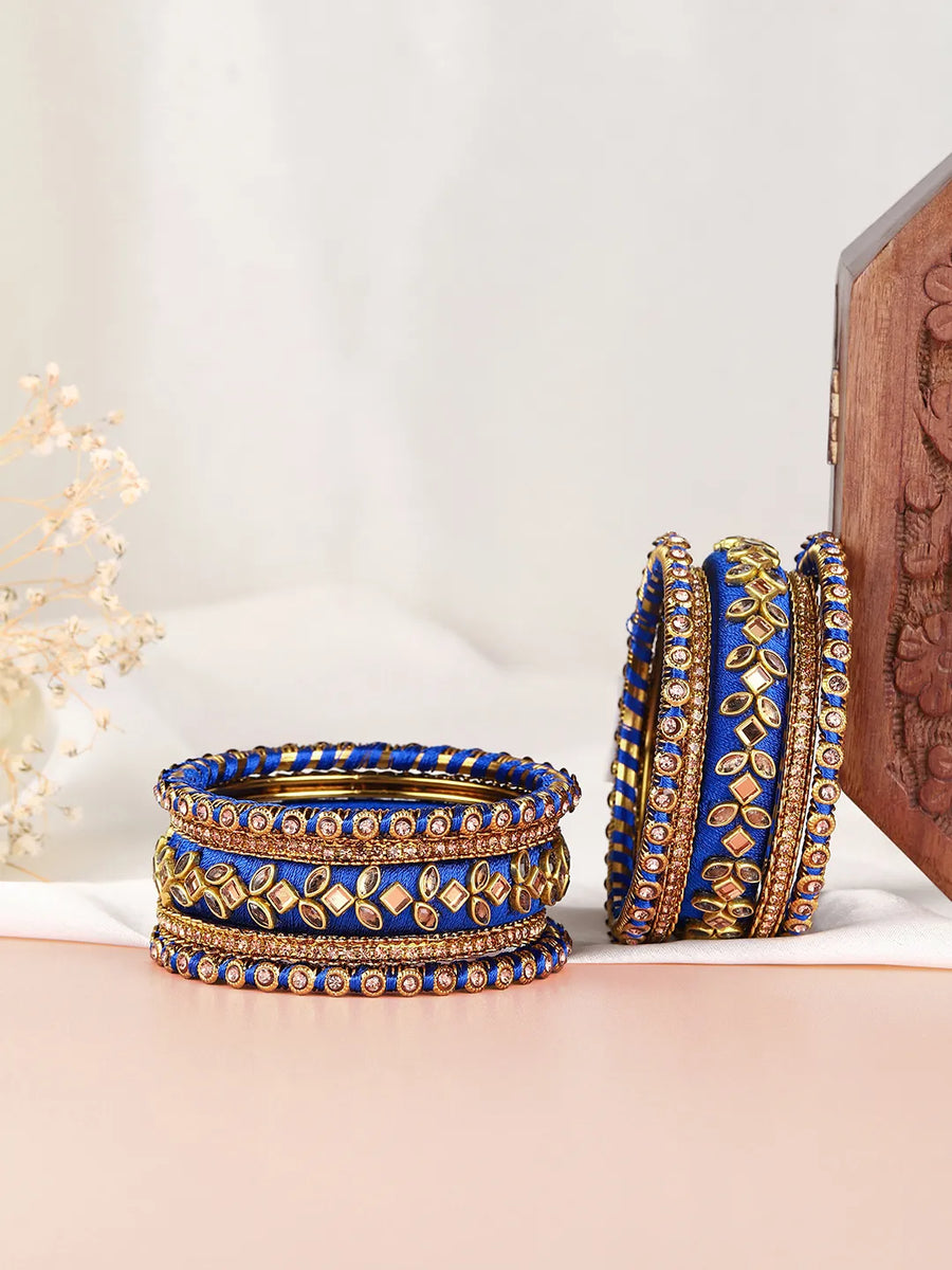 Royal Inspired Silk Thread Bangle Set  - Blue