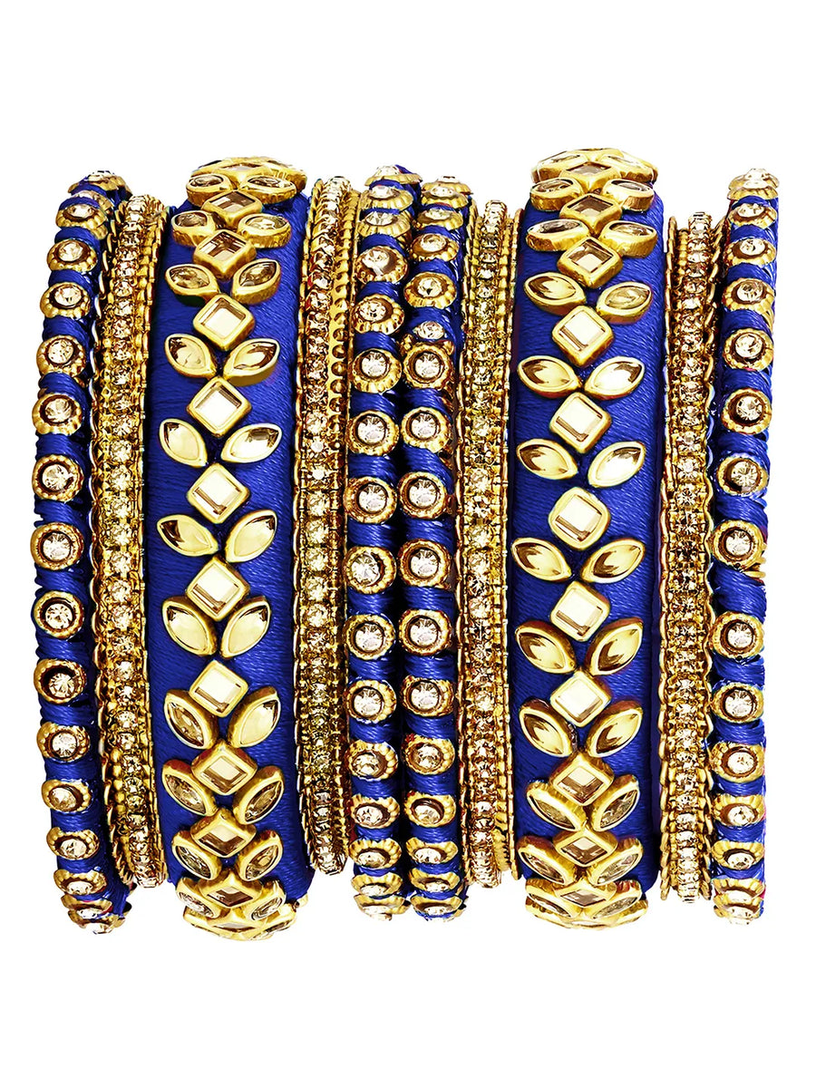 Royal Inspired Silk Thread Bangle Set  - Blue