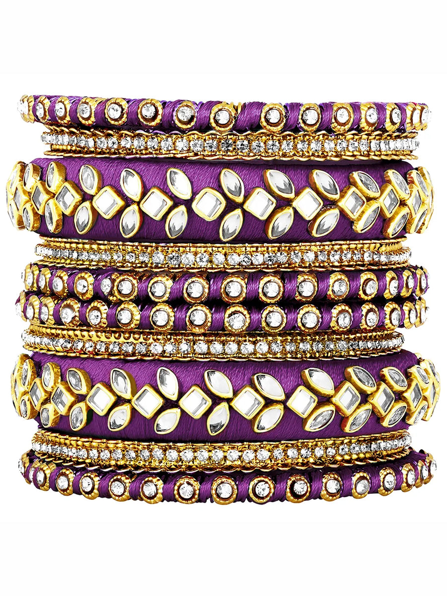 Peora Ethnic Purple Thread Kundan Bangle Set