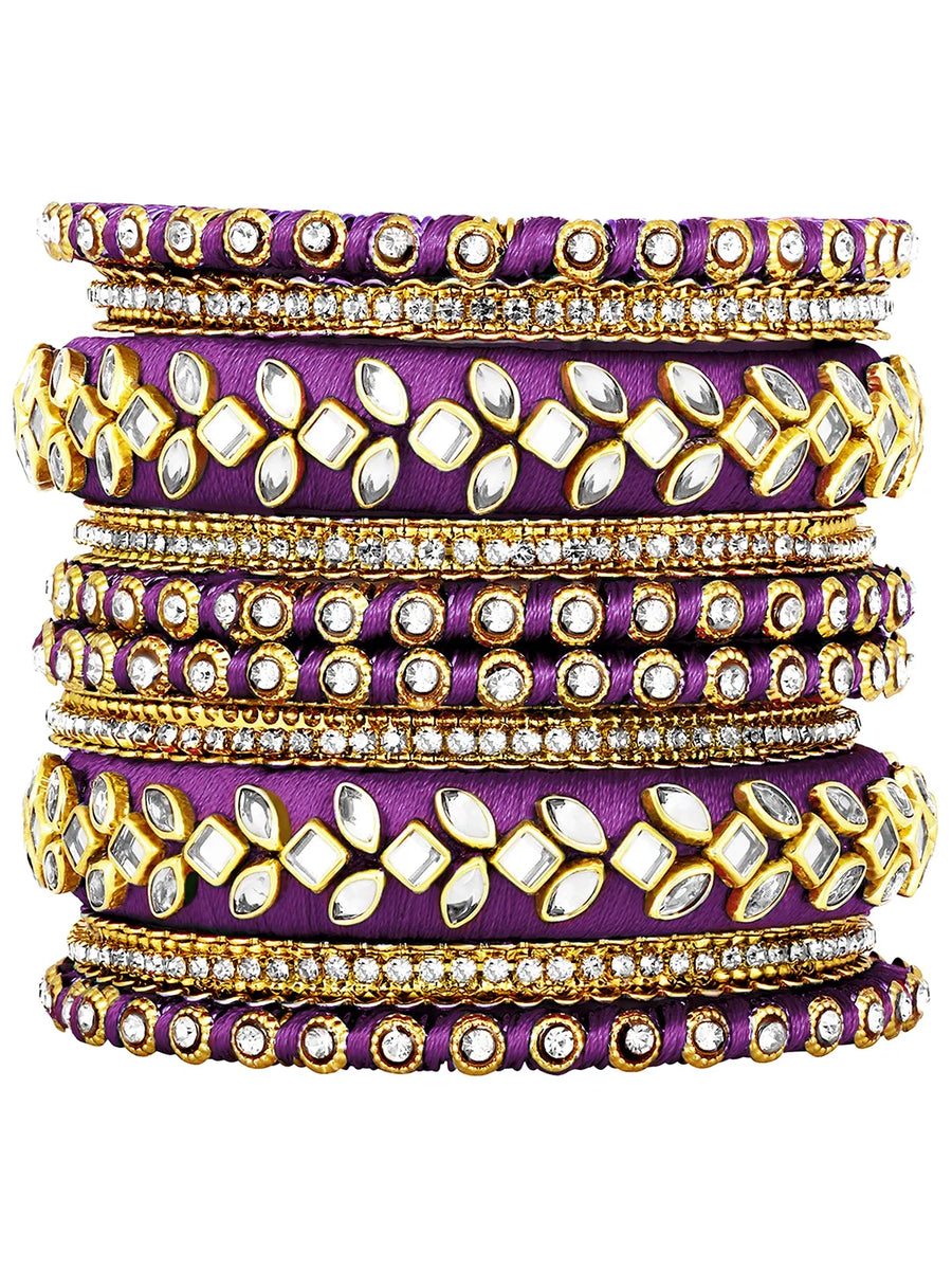 Royal Inspired Silk Thread Bangle Set  - Purple