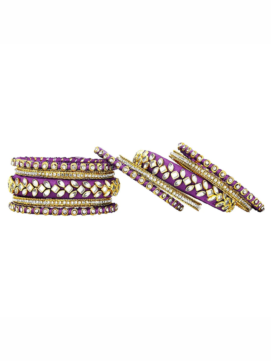 Peora Ethnic Purple Thread Kundan Bangle Set