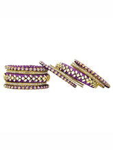 Peora Ethnic Purple Thread Kundan Bangle Set