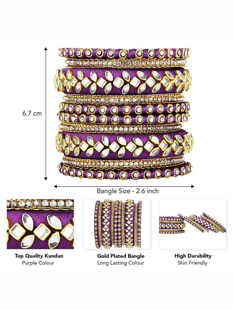 Peora Ethnic Purple Thread Kundan Bangle Set