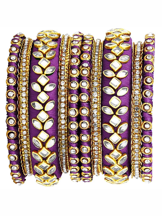 Peora Ethnic Purple Thread Kundan Bangle Set