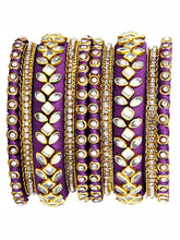 Peora Ethnic Purple Thread Kundan Bangle Set
