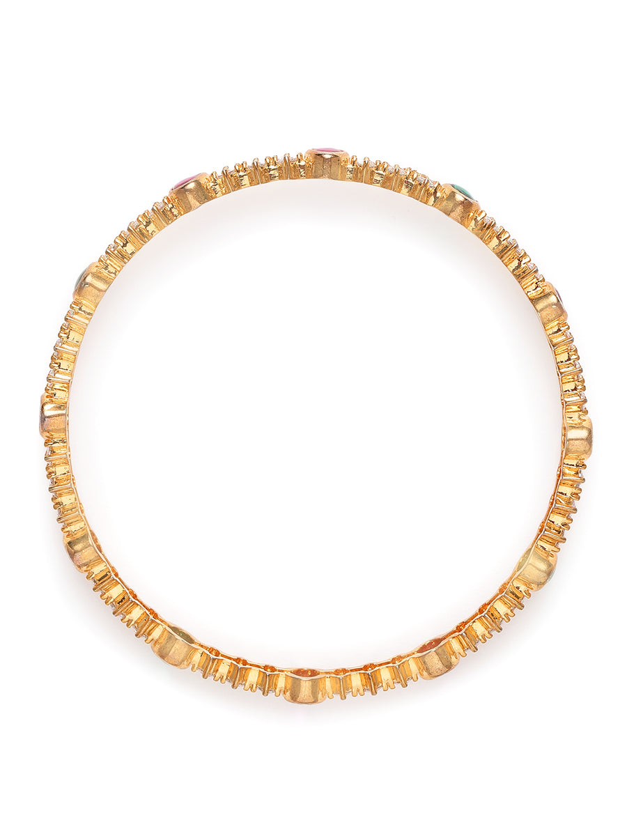Gleaming Crystal Lined Bangles in Gold - Rani Pink Green featuring Crystals bangle set 
