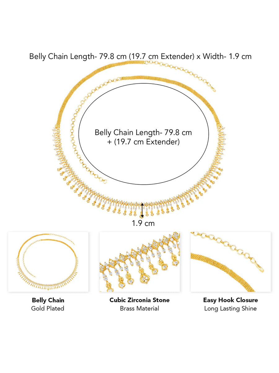 Delicate Fringe CZ & Gold Plated Belly Chain