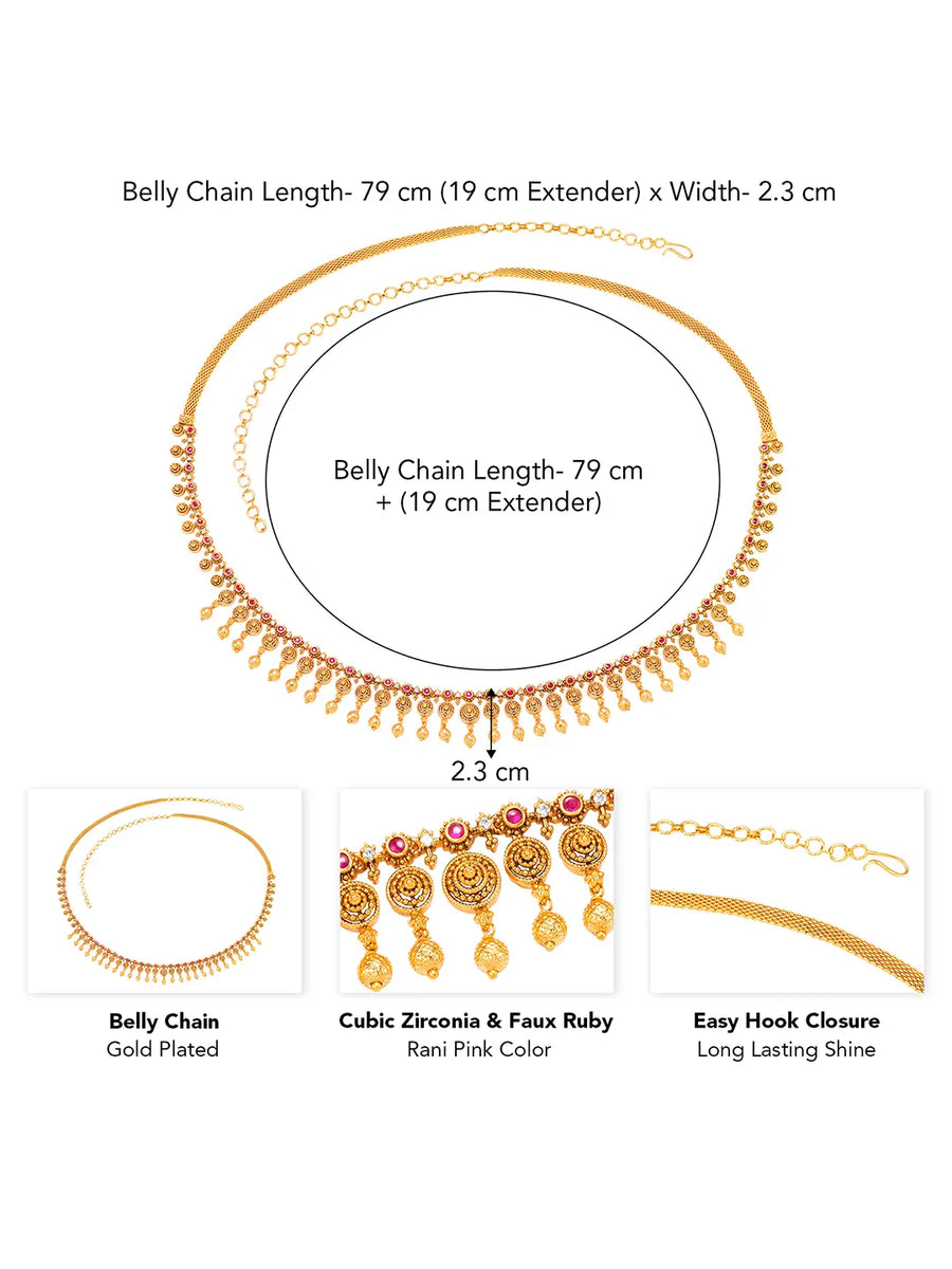 Traditional Delicate Rani Pink & Gold Belly Chain
