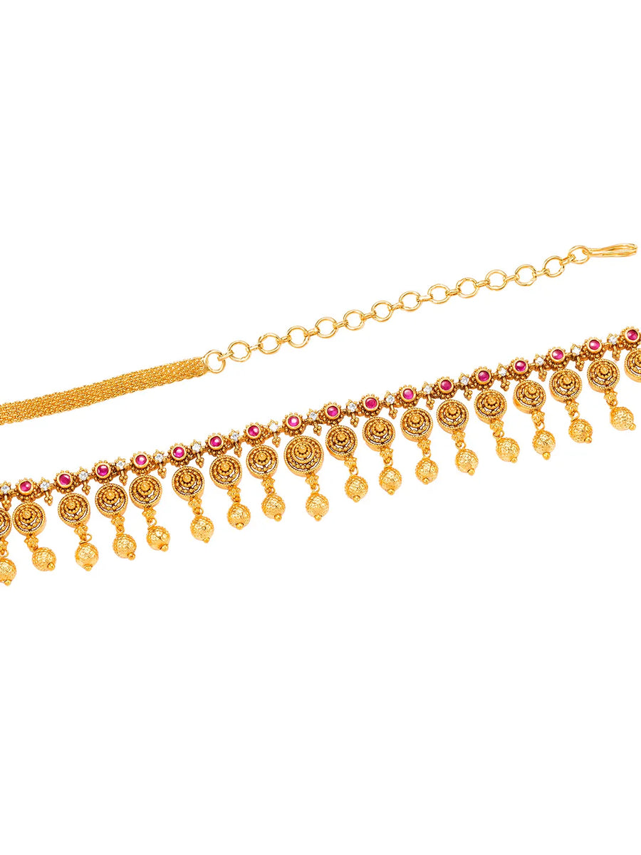 Traditional Delicate Rani Pink & Gold Belly Chain