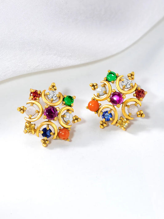 Vibrant Stone Studded Stud Earrings