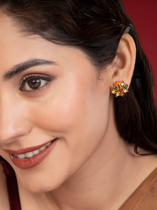 Vibrant Stone Studded Stud Earrings